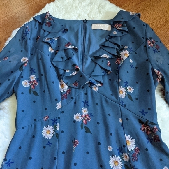 Keepsake Run Free Dark Slate Blue Floral Print Ruffled Long Sleeve Dress xl - Picture 7 of 16